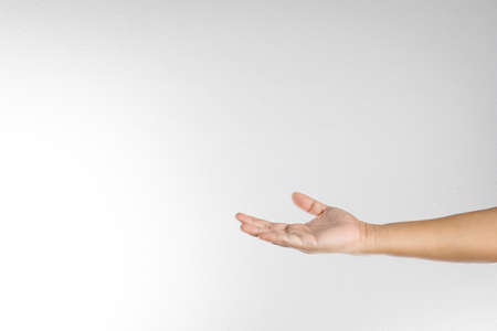 Man hand with palm up on white backgroundの写真素材