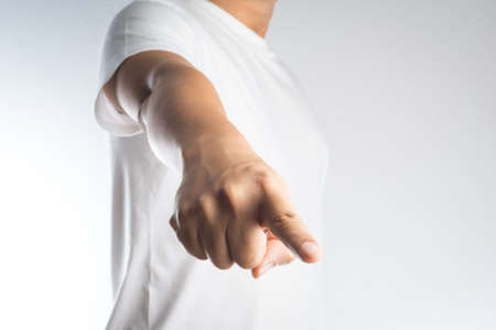 index finger pointing on white background