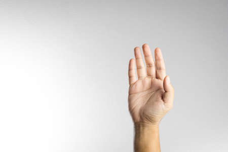 Man hand with palm up on white backgroundの写真素材