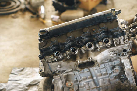 Opened old engine block interior part of car for repairing