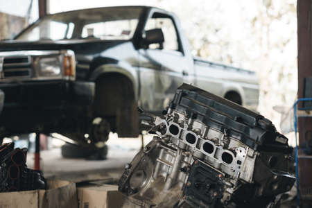 Opened old engine block interior part of car for repairing
