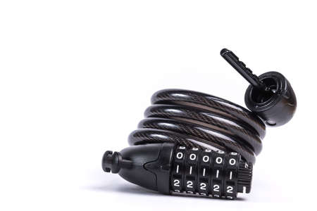 Black bicycle numeric lock on white backgroundの写真素材