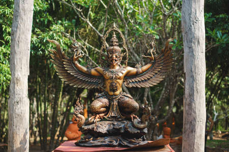 Bronze statue of Garuda of Asian culture in Thai public parkのeditorial素材