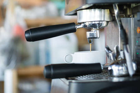 Making espresso with old coffee machineの写真素材