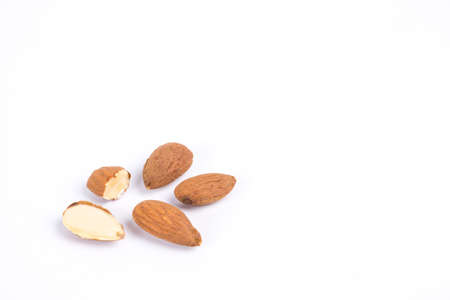 Almond nuts on white backgroundの写真素材