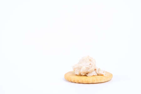 Common instant tuna spread biscuit from convenience store on white backgroundの写真素材