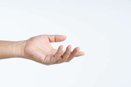 Hand with giving or sharing gesture on white backgroundの写真素材