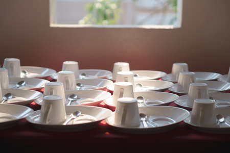 Empty cups for a coffee break during seminar or meeting group