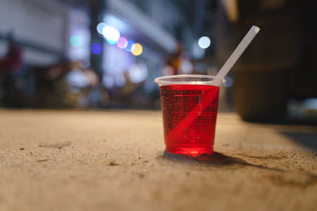 Red water for offering or praying to a place spirit as a good luck charm for selling or merit in Asian countryの写真素材