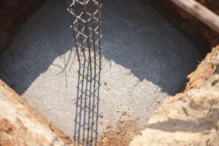 Rustic rebar for reinforced steel bar in square shape for concrete structure in house constructionの写真素材