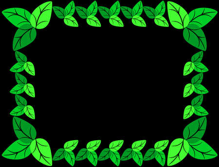 Green leaves frame isolated on black backgroundのイラスト素材