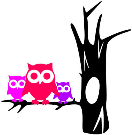 illustration of contour tree with owlsのイラスト素材