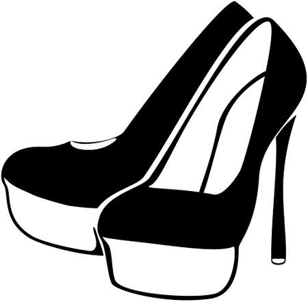 vector black high heel shoes isolated on whiteのイラスト素材