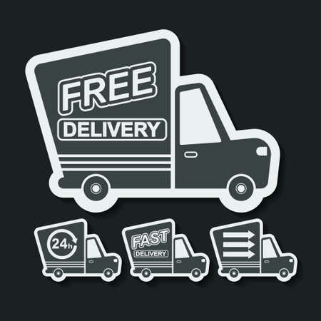 Free delivery, fast delivery colorful icons set with blend shadows. Vector.のイラスト素材