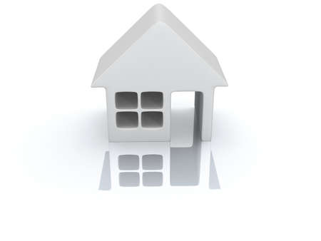 Real estate, rent, building, home concept. White blank house with reflection. 3d render icon.の写真素材