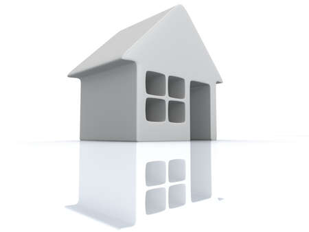Real estate, rent, building, home concept. White blank house with reflection. 3d render icon.の写真素材