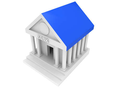 Bank building. 3D render icon isolated on white. Finance and credit concept.の写真素材