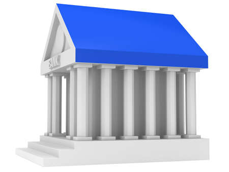 Bank building. 3D render icon isolated on white. Finance and credit concept.の写真素材