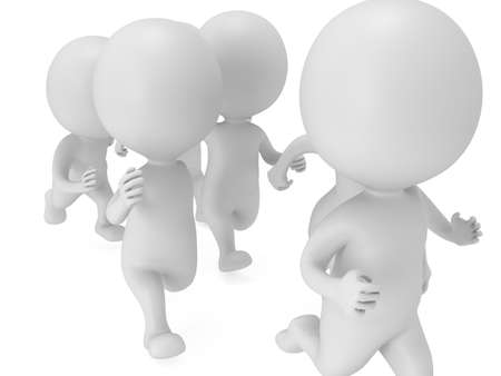 Crowd of people running. 3D render isolated on white. Chase, fitness, sport concept.の写真素材