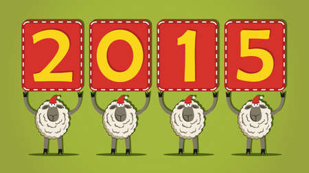 Christmas illustration of cartoon Santa Sheeps with 2015 banner. Vectorのイラスト素材
