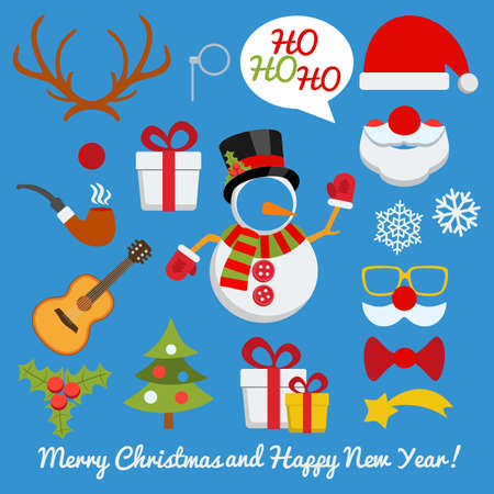Xmas photo booth and scrap booking set with Santa Claus snowman deer etcのイラスト素材