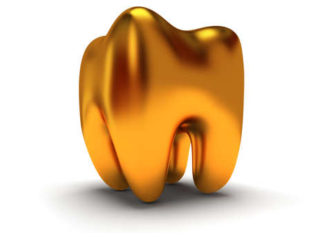 Gold tooth isolated on white background. 3D renderの写真素材