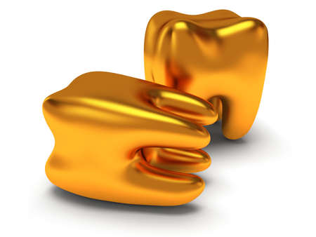 Golden teeth isolated on white background. 3D renderの写真素材