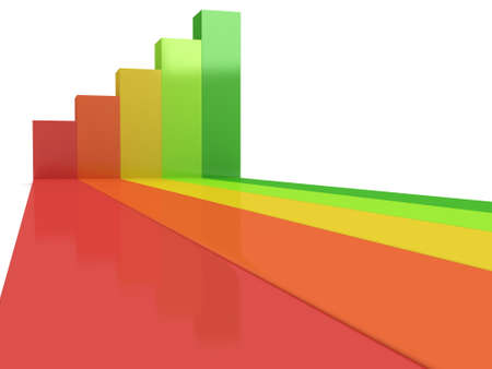 3d colored bar graph chart growing up on white. Grow, chart, business statistic concept