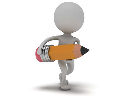 3d man walk with pencil on white background. Education, back to school concept.