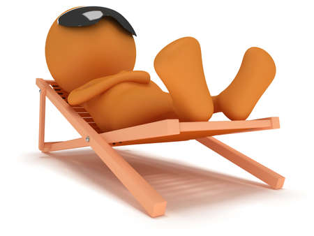3d man having a rest on chaise lounge isolated on white background. Summer, recreation, travel, vacation conceptの写真素材