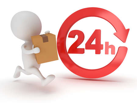3d man icon running with a box in his hand. Delivery around the clock concept.の写真素材
