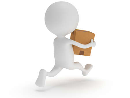 3d man icon running with a box in his hand. Fast delivery concept.の写真素材