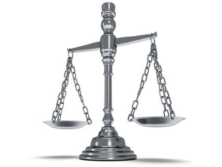 Scales justice on white. Judge Law Auction Medicine concept. 3d Render. Isolated white background.の写真素材