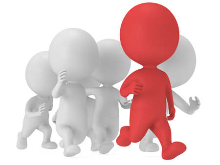 Red man lead the way. 3D render isolated on white. Chase, fitness, sport concept.の写真素材