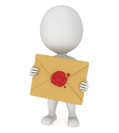 3D man and mail envelope with red wax seal. E-mail, message, communication conceptの写真素材