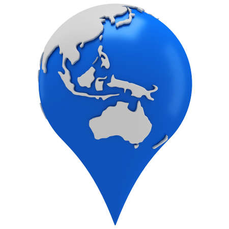 Map pointer in the shape of earth globe. Isolated on white 3d render.の写真素材