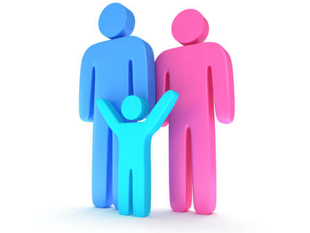 Family. Father, mother and child. Stylized people. Isolated 3d render icon.の写真素材