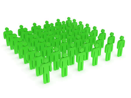 Group of stylized green people stand on white. Isolated 3d render icon. Teamwork, business, army concept.の写真素材