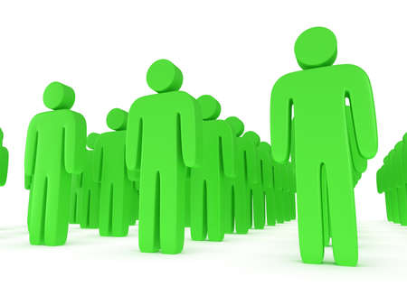 Group of stylized green people stand on white. Isolated 3d render icon. Teamwork, business, army...