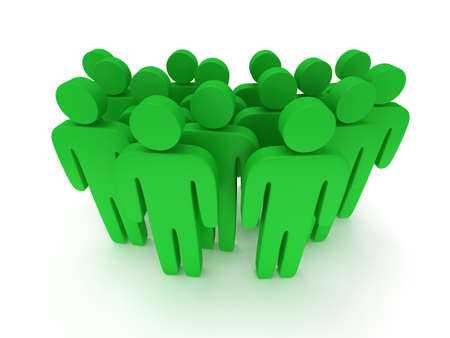 Group of stylized green people stand on white. Isolated 3d render icon. Teamwork, business concept.の写真素材
