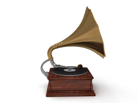 3d old vintage gramophone isolated on white backgroundの写真素材