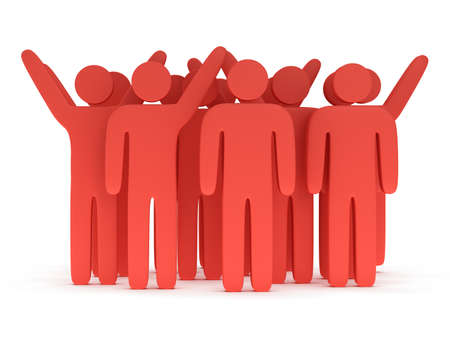 Group of stylized red people stand on whiteの写真素材