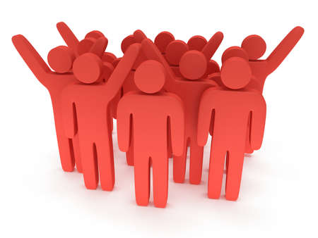 Group of stylized red people stand on whiteの写真素材