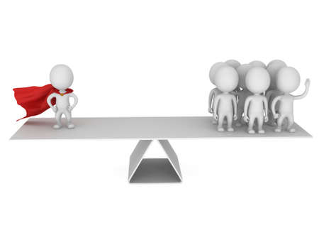 Perfect balance between superhero businessman leader and team.  3d render isolated on white.の写真素材