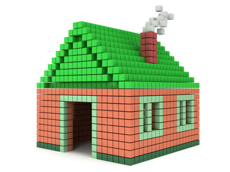 House made by voxels. Assembling concept. Home. Real estate. 3D render iconの写真素材