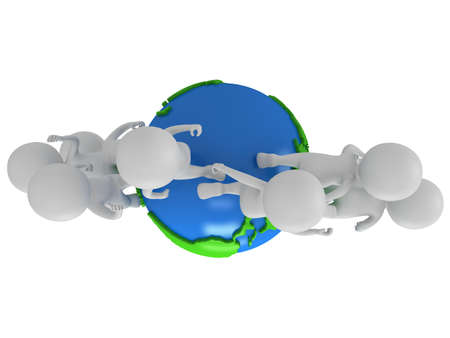 Small white people running around the world. Travel and international concept.の写真素材