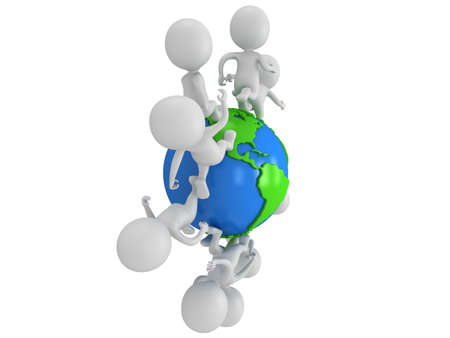 Small white people running around the world. Travel and international concept.の写真素材