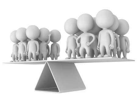 Perfect balance between two business team.  3d render with humans isolated on white.の写真素材