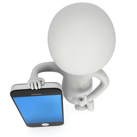 3d white man with smartphone. 3D render isolated on white background