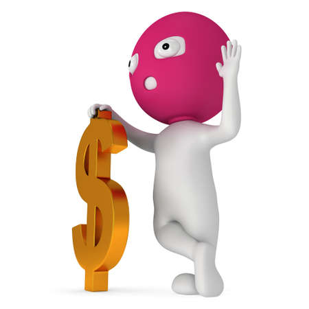 3d white thief stand with golden dollar sign. Welcome. Render isolated on white. Cybercrime concept.の写真素材
